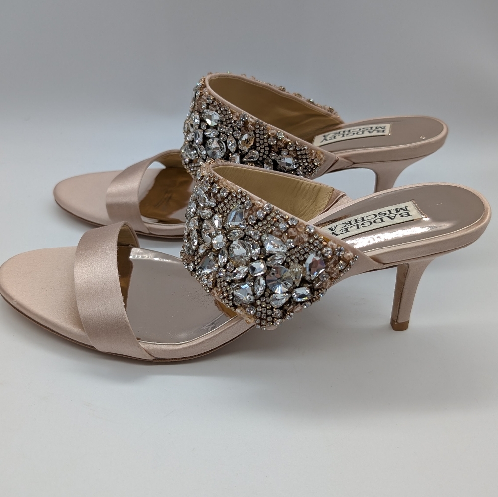 Badgley Mischka Women's Embellished Satin Heels - Cream